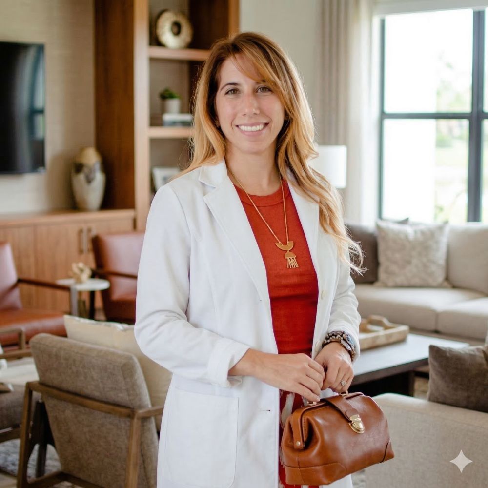 Licensed nurse practitioner providing concierge GLP-1 weight loss care during a home visit in Wellington, FL