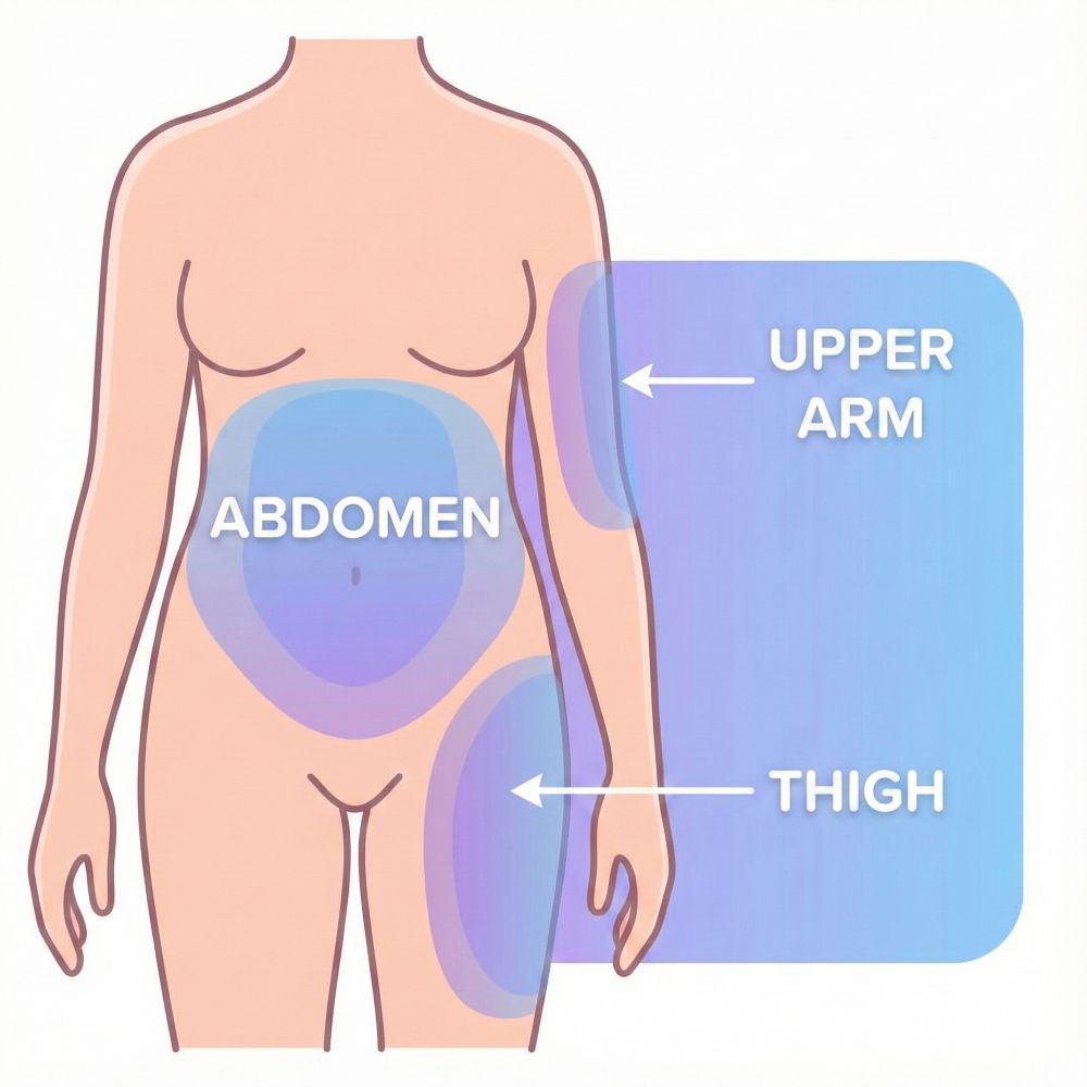 Safe semaglutide injection sites diagram for Beyond Concierge Healthcare weight loss patients in Wellington FL