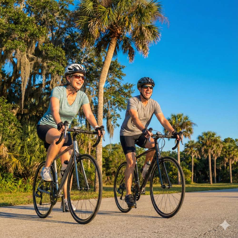 Couple enjoying an active lifestyle in Wellington, FL after completing their medical weight loss program with Beyond Concierge Healthcare